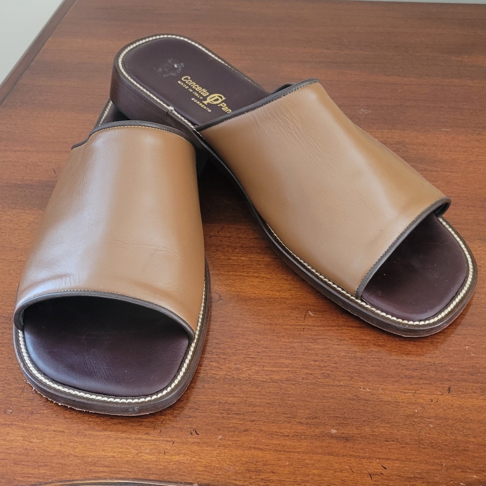 Men's Brown Leather Slide Sandals Importef from Sorrento, Italy